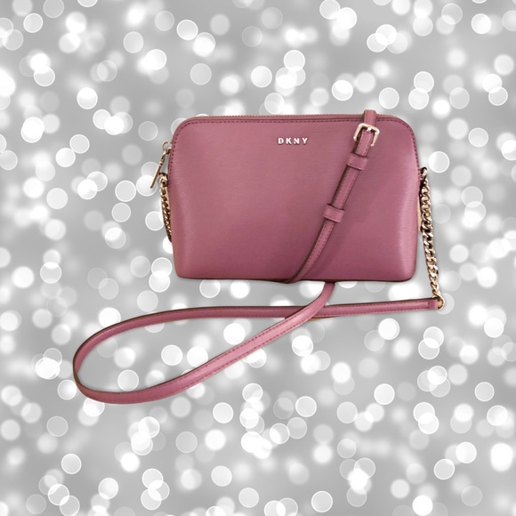 🦋Rare Color DKNY Lilac Genuine Leather Dome Crossbody Bag Silver Tone Chain - Picture 2 of 15